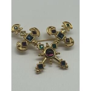 VTG MVH Michaela Von Habsburg Cabochon Brooch Dueling Swords Crown Jewels RUNWAY